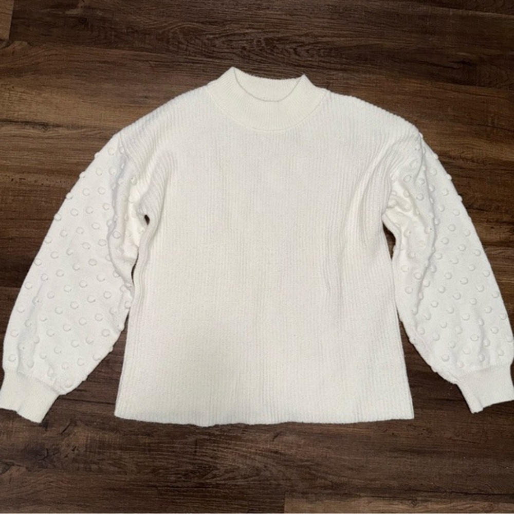 CeCe White Mock Neck Statement Sleeve Sweater